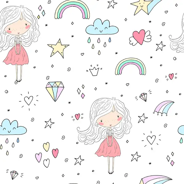 Kız Çocuk Desenli Fon Perde Evm699 Kumaşı Kalındır Duck Bezi Değildir- Beyaz-Pembe