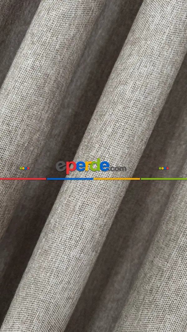 Bej Düz Naturel Keten S Pile Fon Perde, Premium Kalite Serisi Ağır Gramajlı