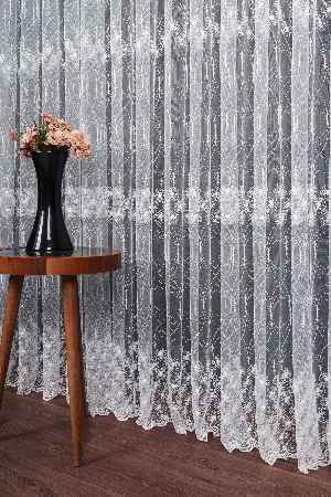 Şeritli Papatya Nakış İşlemeli Brode Tül Perde