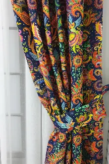 Etnik Desenli Fon Perde Evm452 _e - Kumaşı Kalındır Duck Bezi Değildir.- Lacivert-Mavi-Sarı-Kahve-Çok Renkli