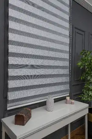 Gri Zebra Perde - Düz Zebra Perde Kalın Bambu Dokulu