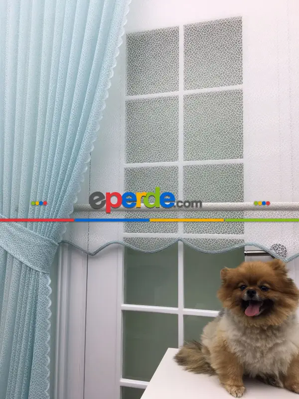 Turkuaz Düz Tül Kombinli Fon Perde Tül Stor Kod:14216- Turkuaz