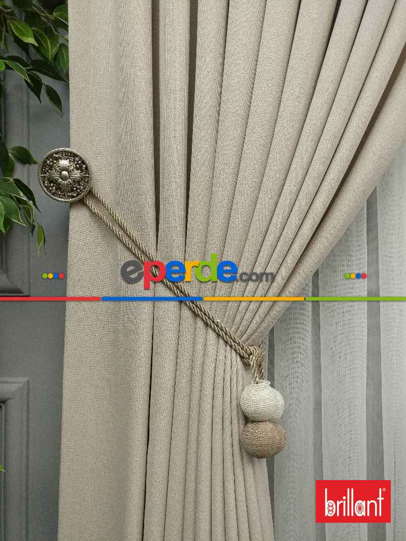 Brillant Keten Krem Açık Renk Düz Fon Perde - Krem Açık