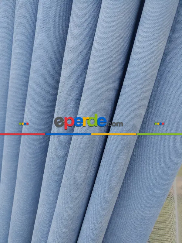 Salon Fon - Mavi - Düz Fon Perde (  Dökümlü Fon Perde)- Mavi