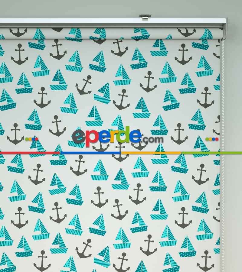 Bebek Odası Stor Perde - Denizci Desenli Baskılı Stor Perde- Çok Renkli
