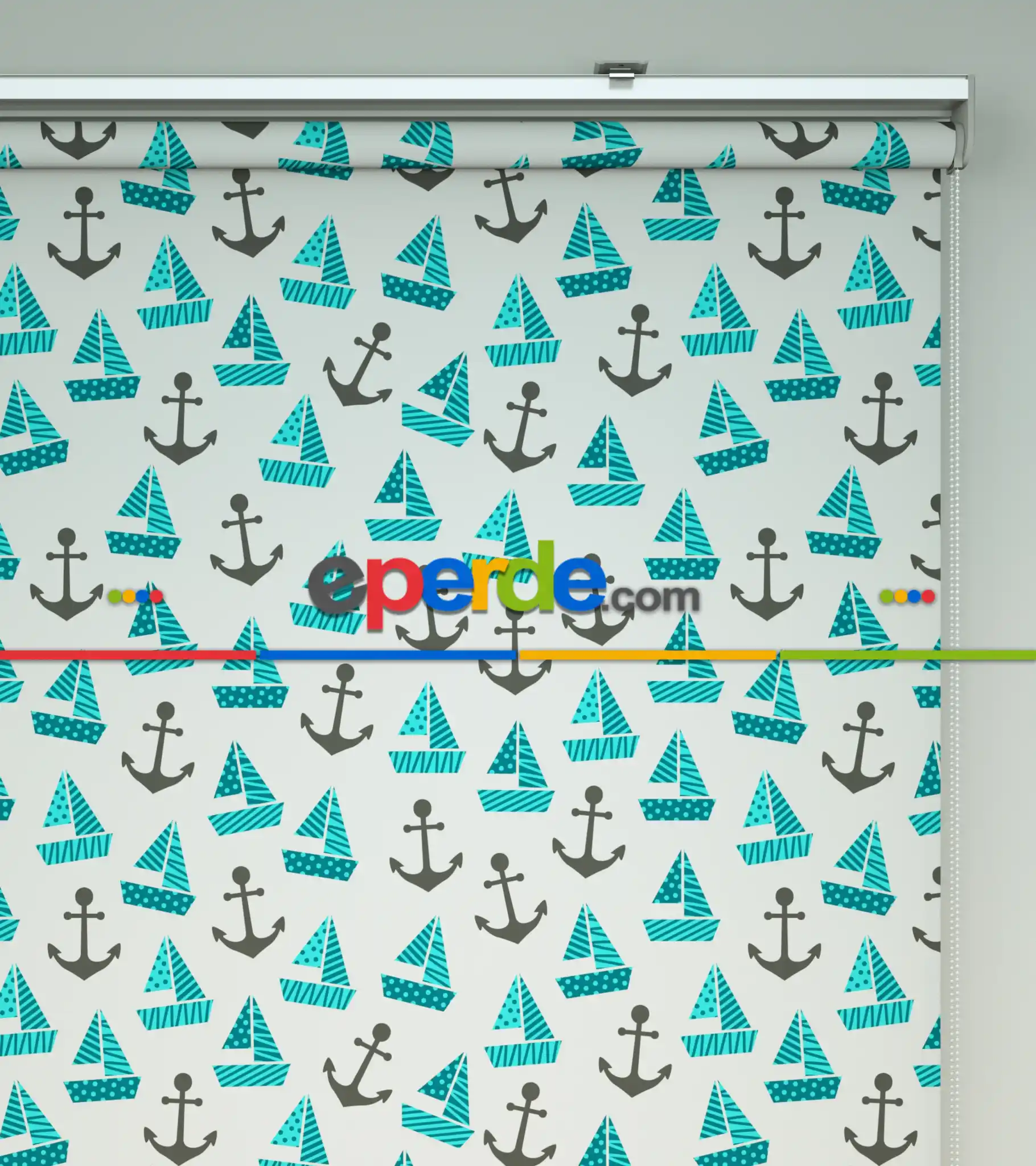 Bebek Odası Stor Perde - Denizci Desenli Baskılı Stor Perde- Çok Renkli