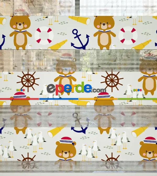 Denizci Ayıcık Desen Baskılı Zebra Perde- Çok Renkli