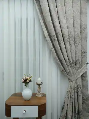 Lüx Jakar Çift Yüzlü Damaks Desenli Fon Perde - Taş Rengi - Altın Hazır Dikili Tek Kanat Sıkpile- Altın-Taş Rengi 100cm X 265cm 