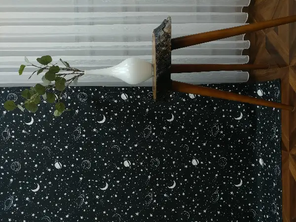 Bebek Odası Fon - Uzay Gezegen Desenli Fon Perde Evm667 Kumaşı Kalındır Duck Bezi Değildir- Siyah