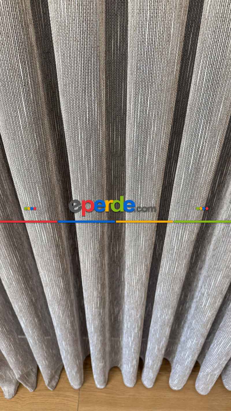 Kahverengi Keten Gümüş Simli Tül Perde - Ağır Gramajlı Premium