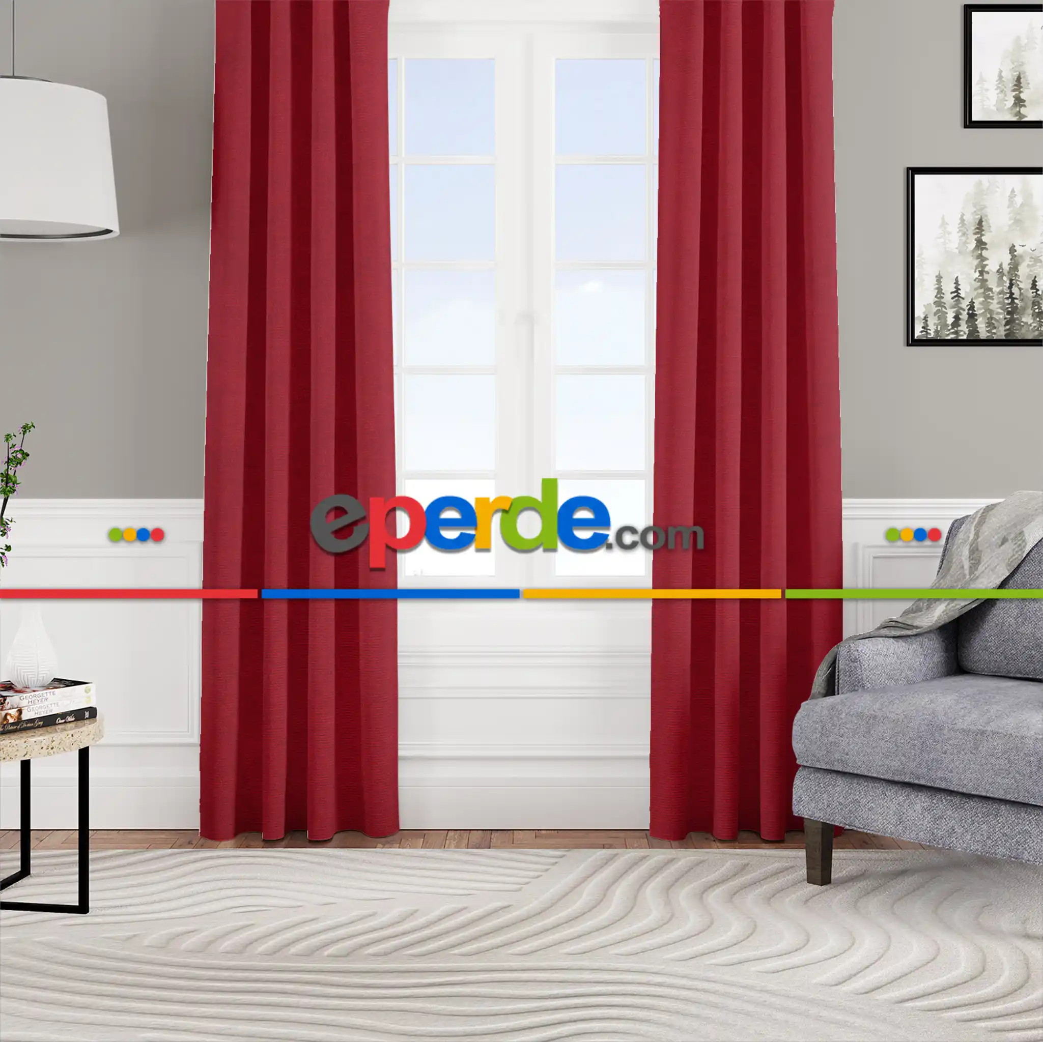 Kadife Dokulu Fon Perde Pilesiz Tek Kanat Bordo