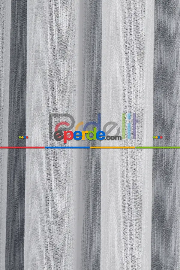 Yeni Sezon Çizgili Ekru Keten Görünümlü Tül Perde