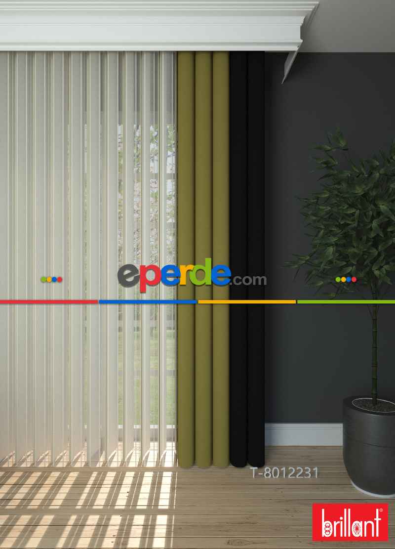 Brillant Akıllı Tül Siyah-fıstık Yeşili Perde Tül Dikey Zebra Perde Düz 1. Kalite