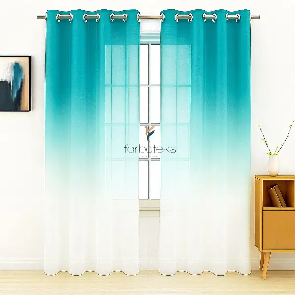 Yeşil Petrol Renk Renkli Degrade Rustik Tül Perde