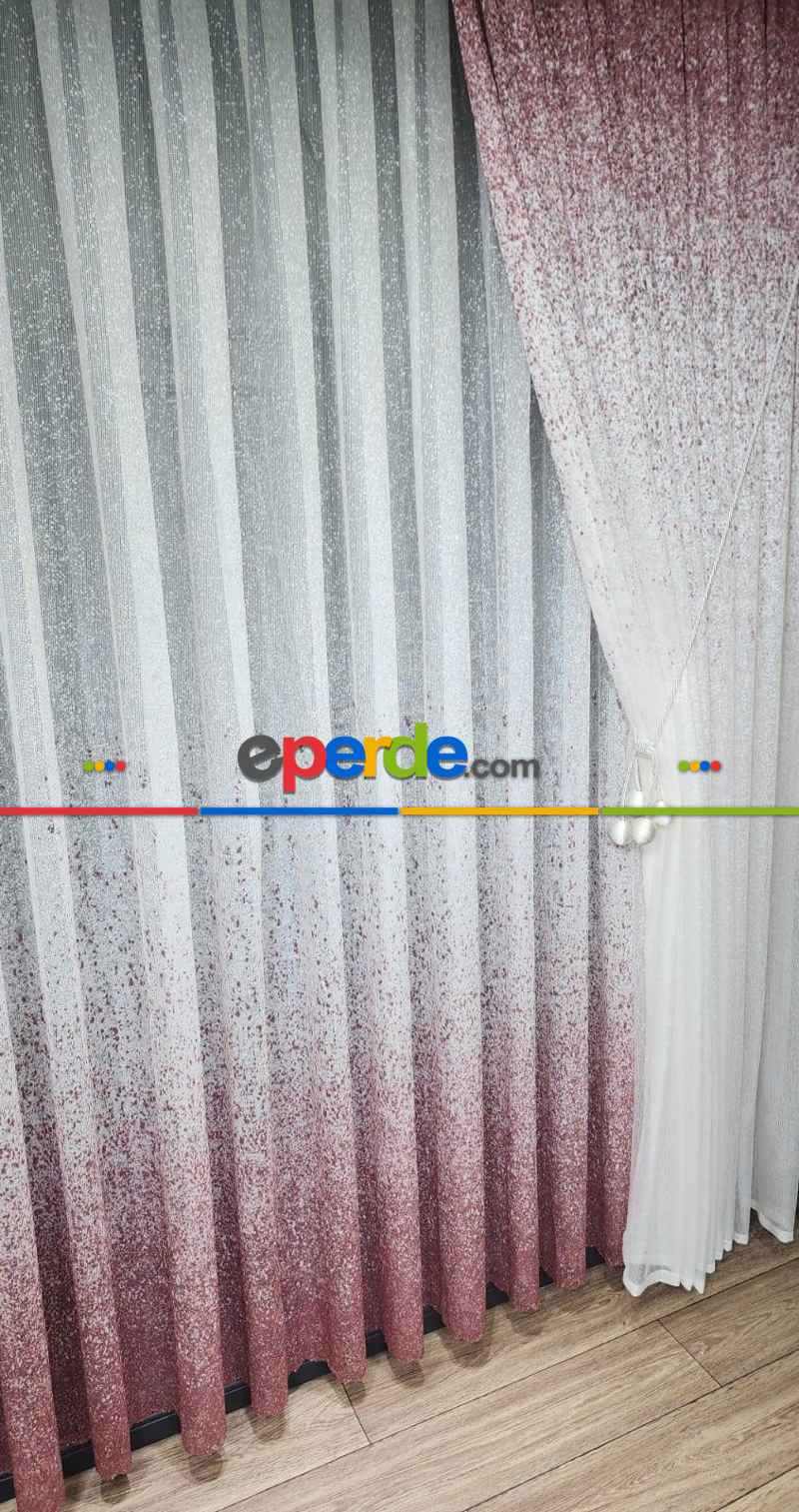 Mutfak - Üsten Dikim Renkli Pudra Püskürtme Tül Fon Perde