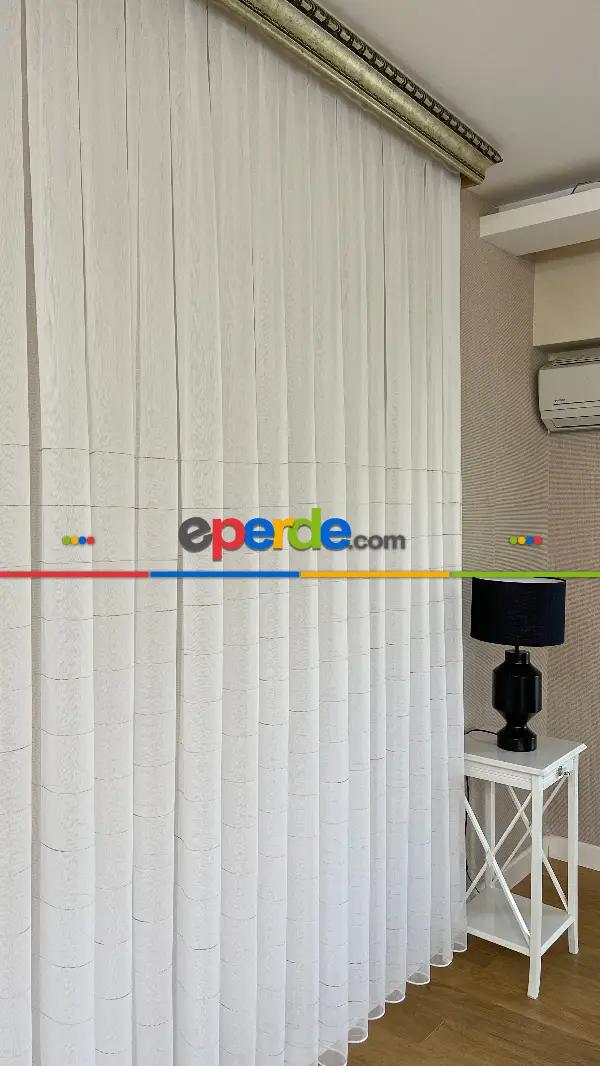 Salon - Yüksek Kalite Armür Tül Perde - Yarıya Kadar Kısmında Çizgilidir. Ütü İstemez