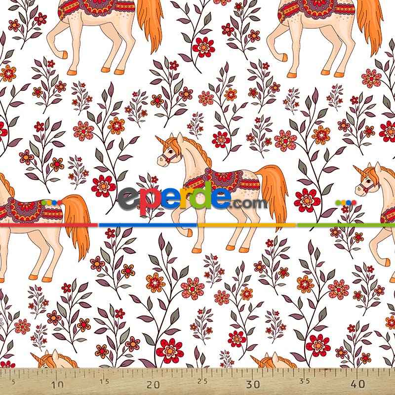 At Desenli Fon Perde Evm577 Kumaşı Kalındır Duck Bezi Değildir- Kırmızı