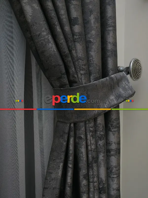 Gri - Katyonik Jakar Fon Perde- Gri-füme-antrasit