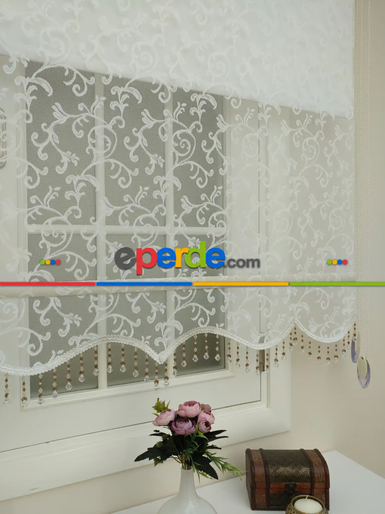 Yeni Sezon!! Çiftli Sistem Tül Stor Perde Ve Stor Perde- Şal Desen Ekru