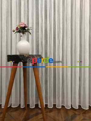 Ekru Boydan Çizgili Düz Armür Tül Perde - Ütü İstemez