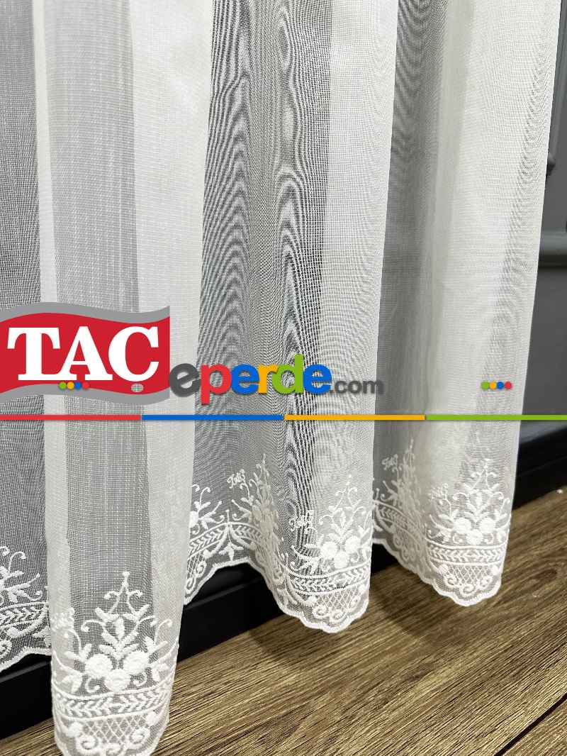 Taç Etek Topçuklu Ütü İstemez Alt İşlemeli Model Tül Perde