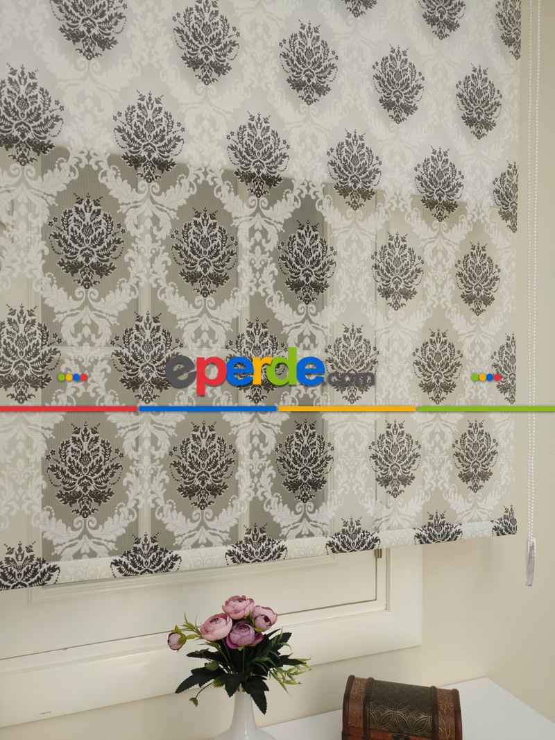 Yatak Odası - Yakma Tül Stor - Çiftli Sistem Desenli Perde (burn Out)- Siyah-antrasit