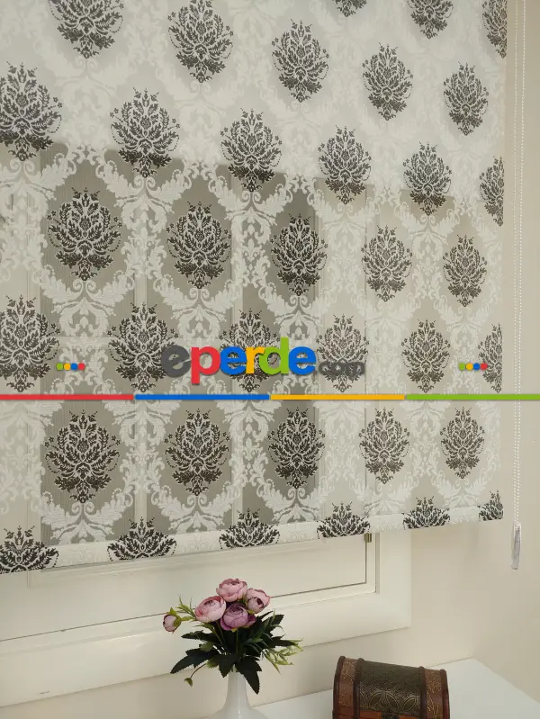 Salon - Yakma Tül Stor - Çiftli Sistem Desenli Perde (burn Out)- Siyah-antrasit