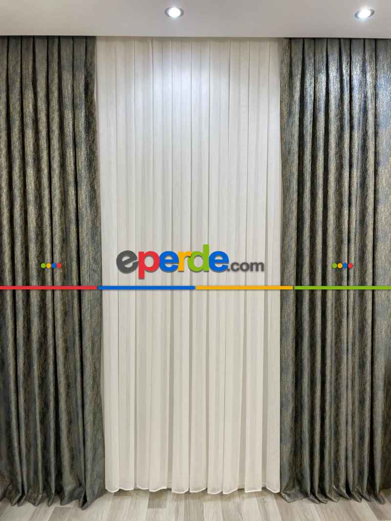 Simli Safir Ağır Gramajlı Dökümlü 1/3 Sık Pileli Ütü İstemeyen Tül Perde