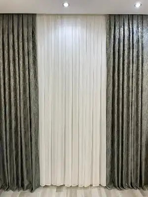 Simli Safir Ağır Gramajlı Dökümlü 1/3 Sık Pileli Ütü İstemeyen Tül Perde