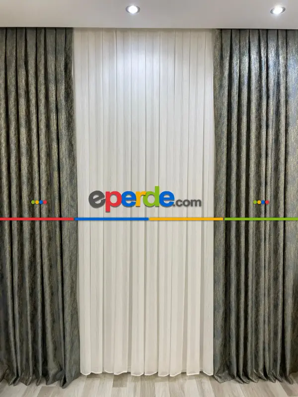 Simli Safir Ağır Gramajlı Dökümlü 1/3 Sık Pileli Ütü İstemeyen Tül Perde