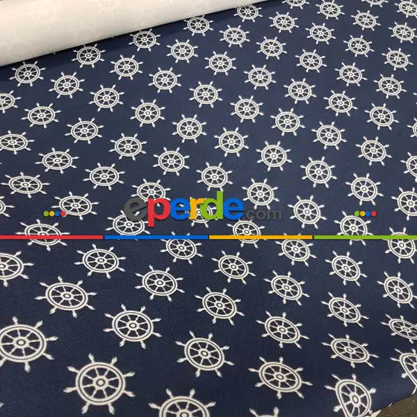 Bebek Odası - Marin Serisi Dümen Desenli Fon Perde Evm1512-6 Kumaşı Kalındır Duck Bezi Değildir- Lacivert