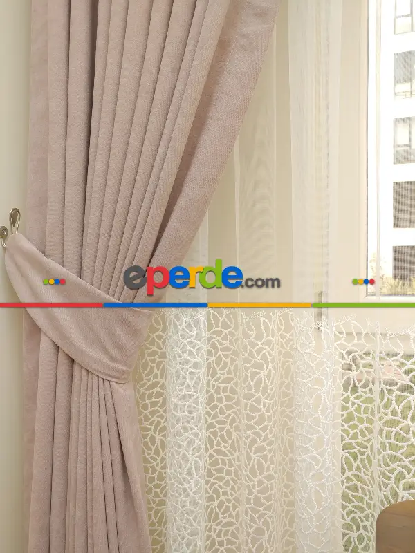 Salon Fon - Pudra Pembesi- Düz Fon Perde (  Dökümlü Fon Perde)- Pudra