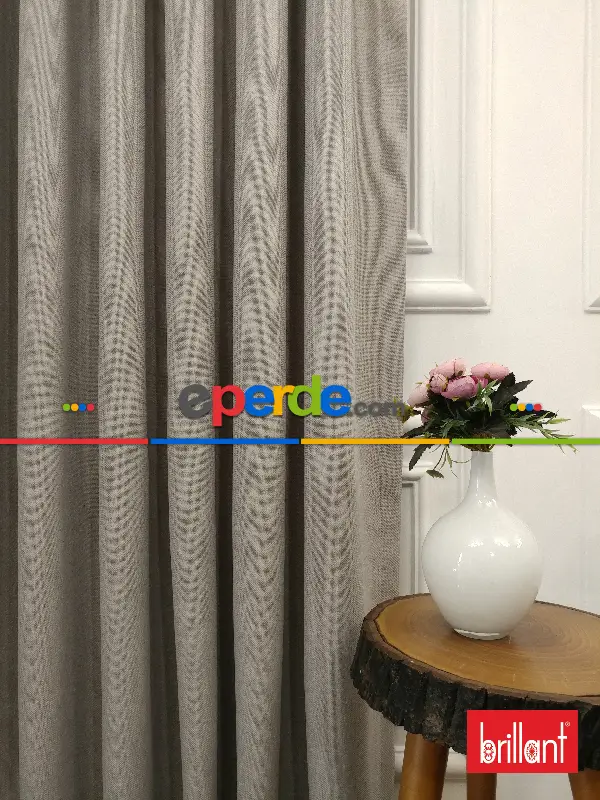 Brillant Keten Açık Gri Renk Düz Fon Perde 180cm- Açık Gri