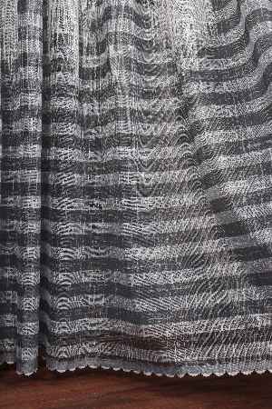 Genç Odası - Modern Çizgili Baskılı Örme Tül Perde- Gri ( Degrade Geçişli) 2022 Özel Seri