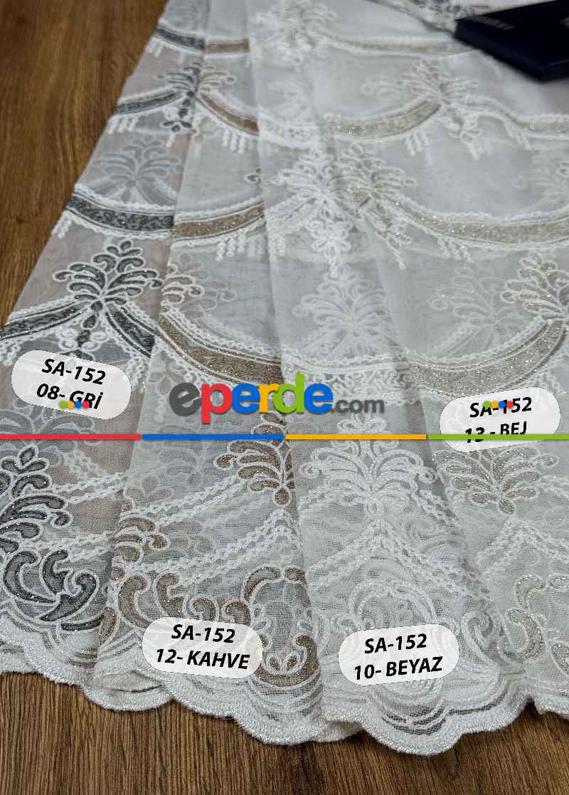 Simli Damask Desen Nakışlı Tül Perde - Özel Dokuma Ağır Gramajlı Premium