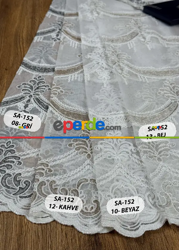 Salon - Simli Damask Desen Nakışlı Tül Perde - Özel Dokuma Ağır Gramajlı Premium