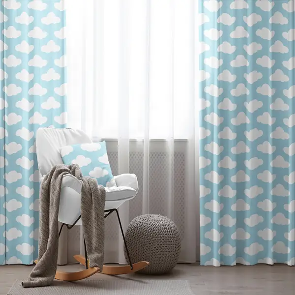 Çocuk Odası - Bebek Bulut Desenli Fon Perde Evim 484-2 Kumaşı Kalındır Duck Bezi Değildir- Mavi-beyaz