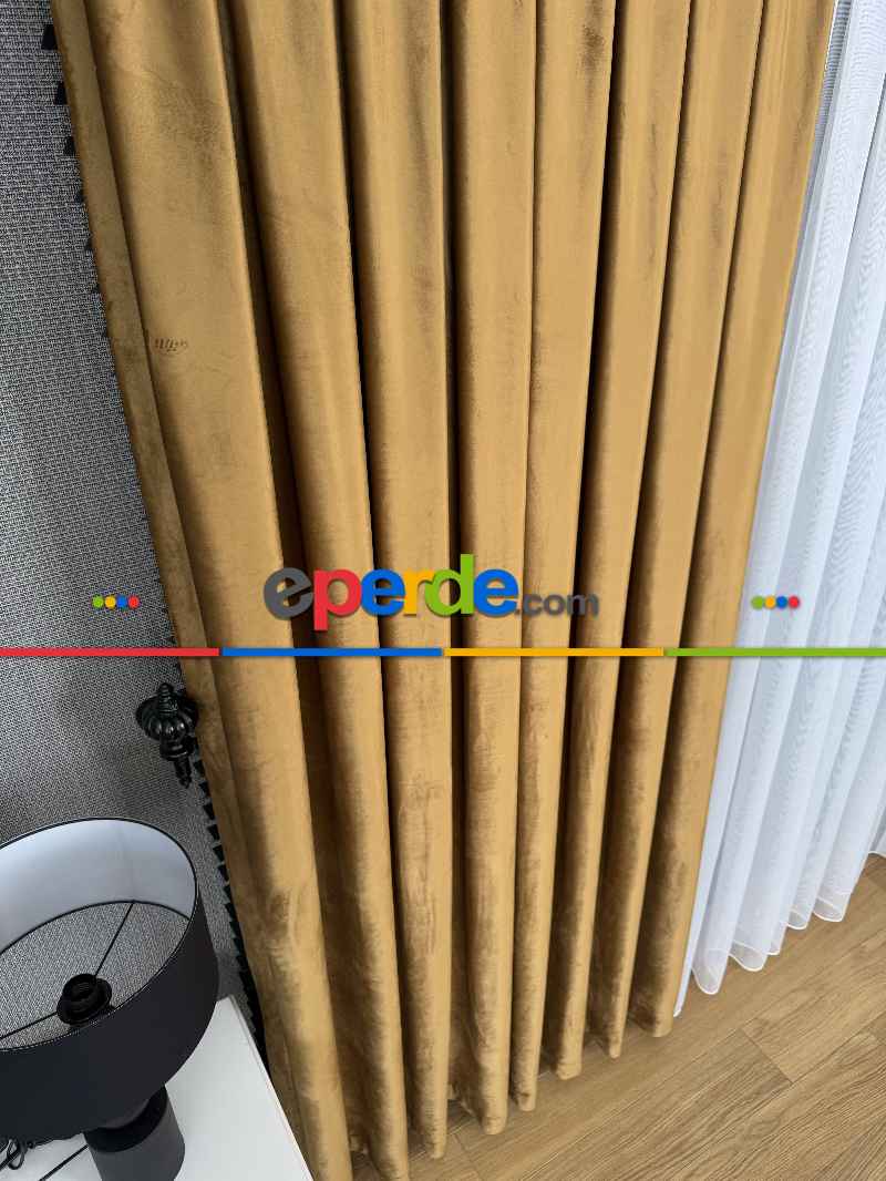 Altın Gold İthal Kadife Fon Perde, Premium Kalite Serisi Kadife Fon Perde