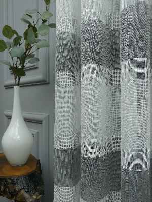 2021 Sezonu - Düz Tül - Keten Gri Bantlı Tül - Ütü İstemez- Gri-füme-antrasit-ekru