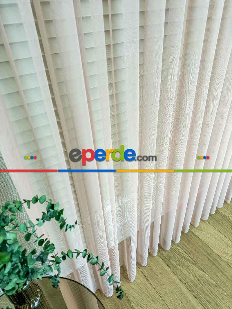 Gül Kurusu Grek Zemin Düz Tül Perde - Kurşunlu