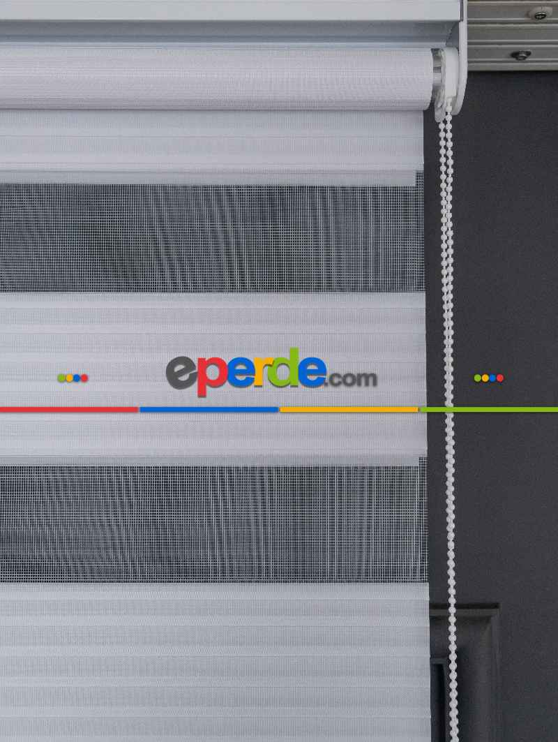 Mutfak Zebra Perde - Ekru Rengi Yüksek Kalite Pliseli Zebra - Kornişe Kolay Montaj Ayağı Seçenekli - Standart Metal Kasalı