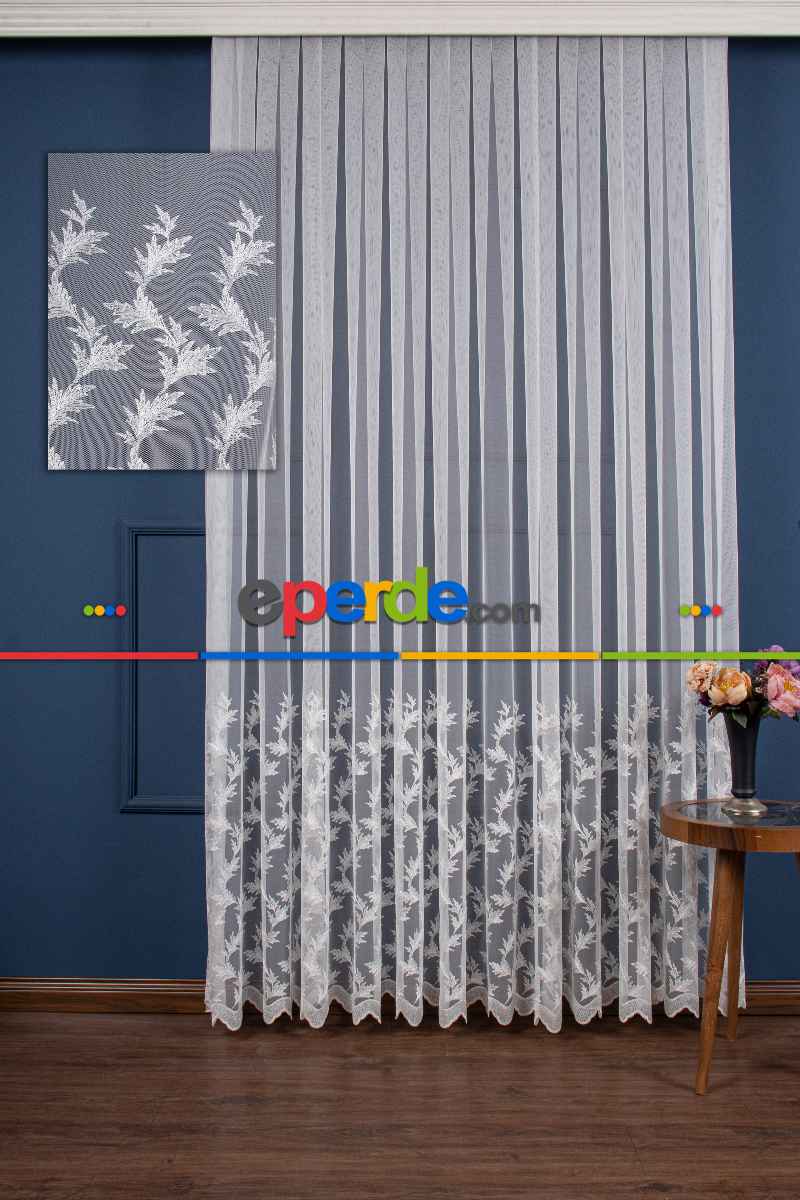 Salon Tül - Etek Geniş Desenli Nakış İşlemeli Tül Perde