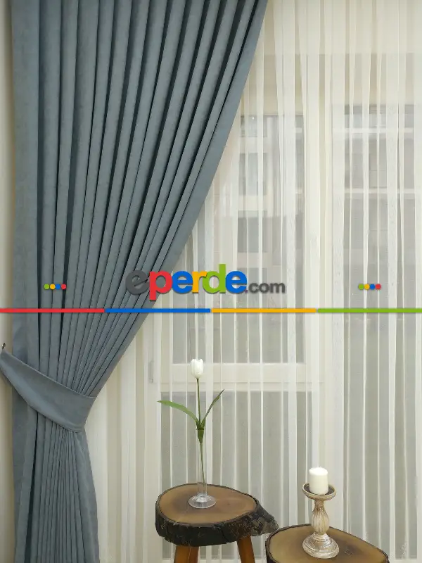 Salon Perdesi - Gri - Düz Fon Perde (  Dökümlü Fon Perde)- Gri-Füme-Antrasit