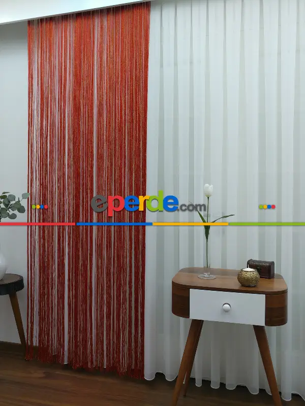 Kırmızı ( Altın Simli ) - İp Perde Simli Seri- Kırmızı-altın Simli