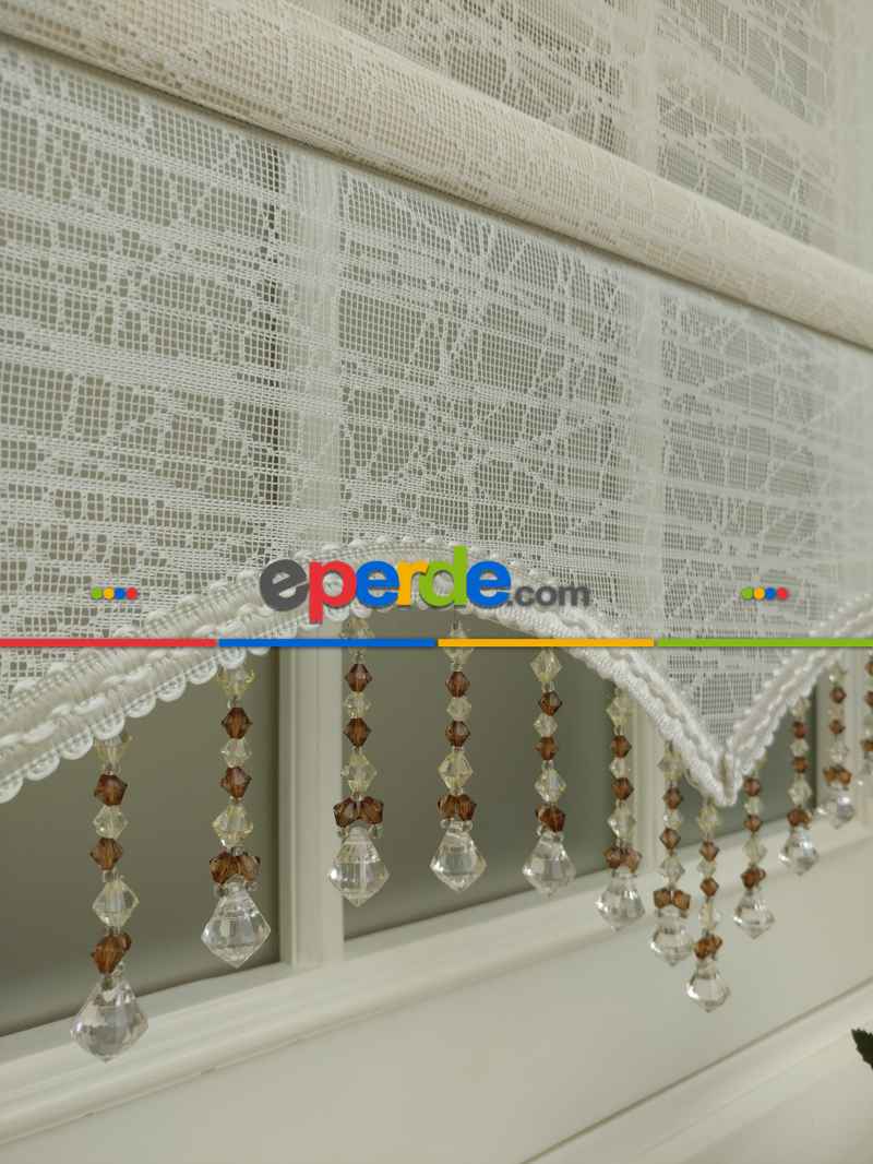 Brillant - Stor Perde - Çiftli Sistem Tül Ve Stor Perde - Cam Kırığı Modeli- Krem Açık-ekru