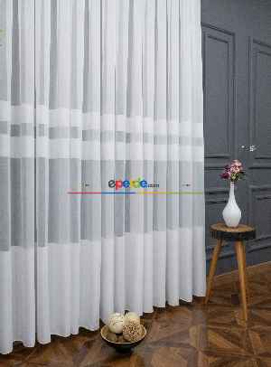 Hazır Ölçülü Ekru Bantlı - Tasarım Bambu Modern Tül Perde - Yüksek Kalite - Kurşunlu