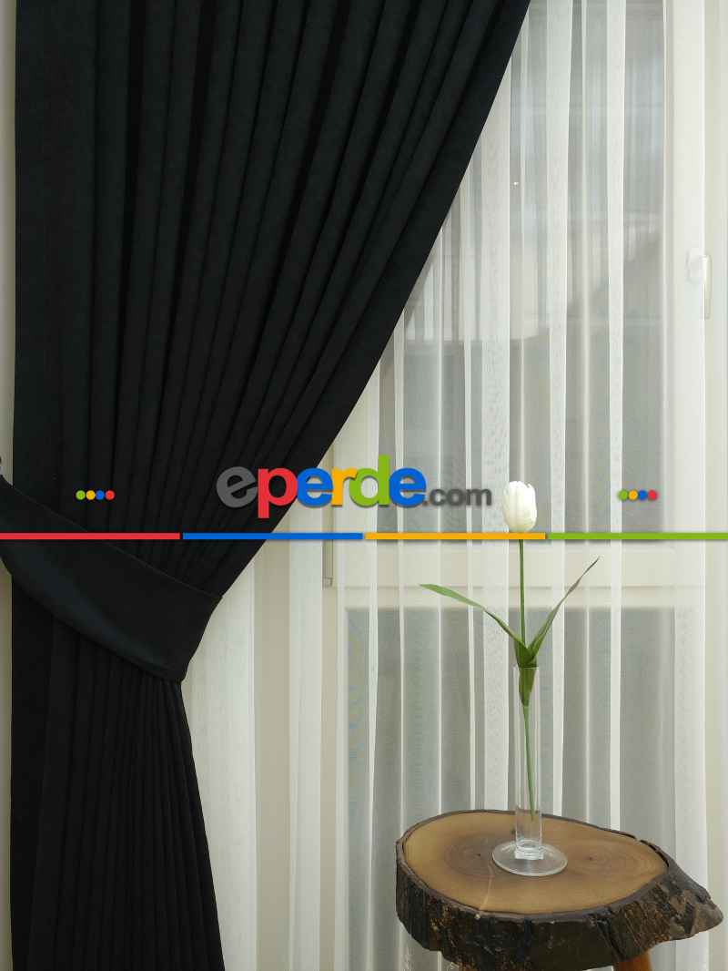 Siyah Düz Fon Perde Dökümlü Birinci Kalite 300 Cm Geniş En Daha Hesaplı- Siyah