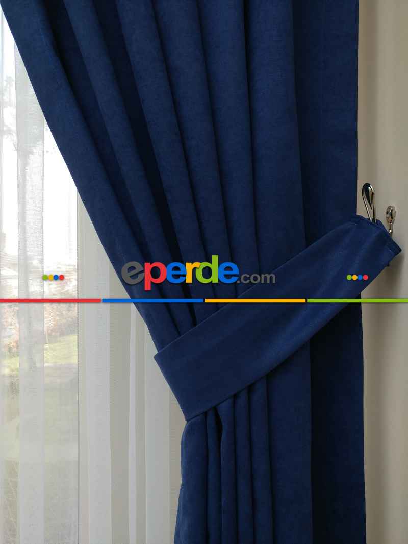 Oturma Odası Lacivert Düz Fon Perde - Lacivert
