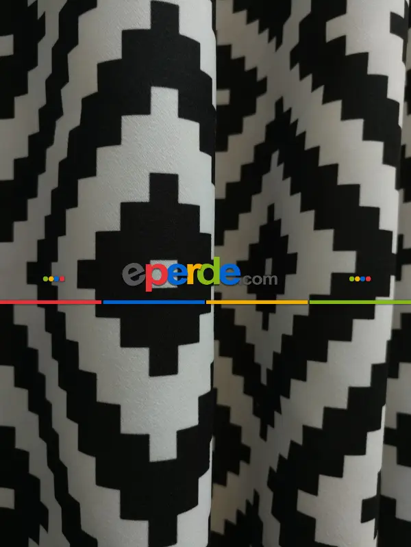 Yatak Odası - Beyaz Siyah Karo Desenli Hazır Fon Perde - Kumaşı Kalındır Duck Bezi Değildir- Siyah-Beyaz