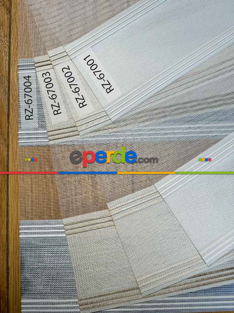 Mutfak Gri Ekru Yarım Pliseli Bambu Zebra Perde, Standart Metal Kasalı Yüksek Kalite Kornişe Kolay Montaj Seçenekli